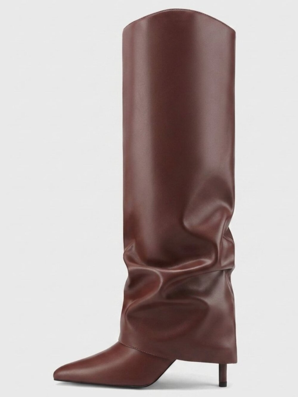 Women's Brown Faux Leather Over Knee High Boots Fashion Shoes With Side Zipper